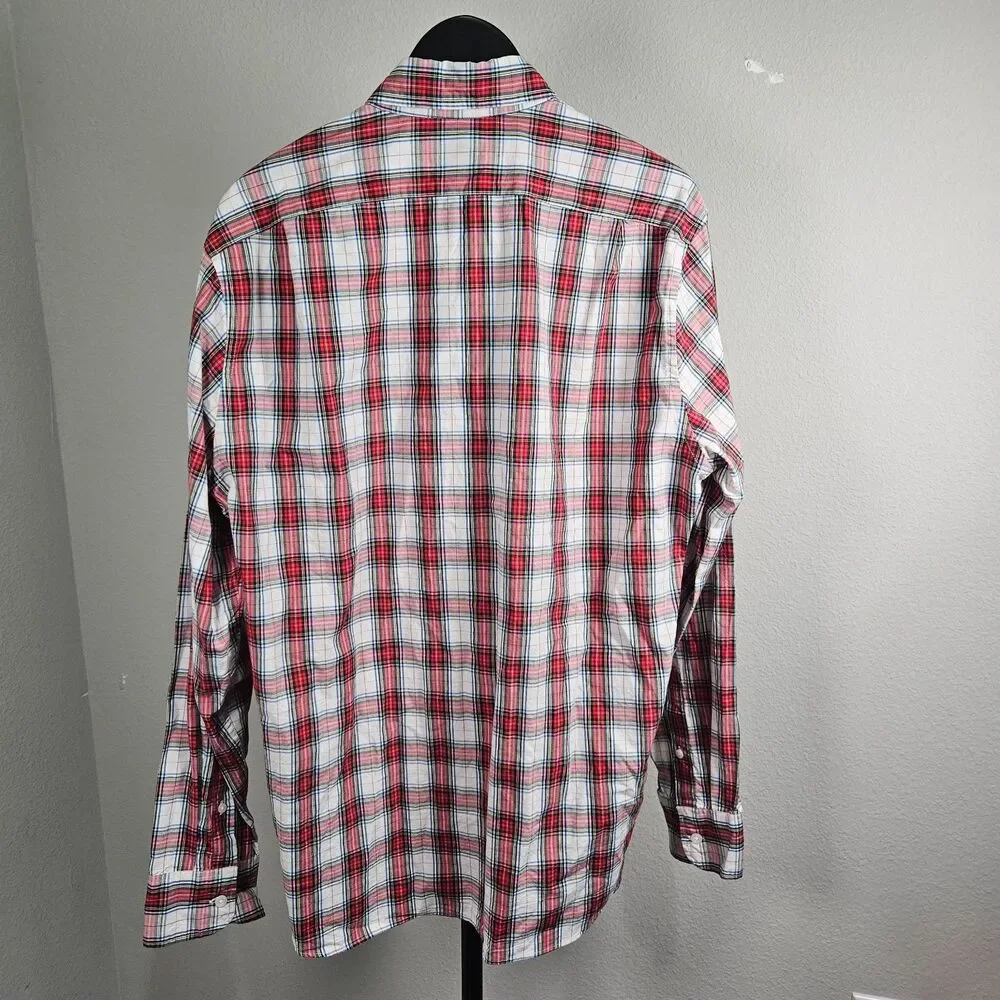 J.Crew Flex Washed Classic Fit Plaid‎ Button Down Shirt Mens Large Red Blue